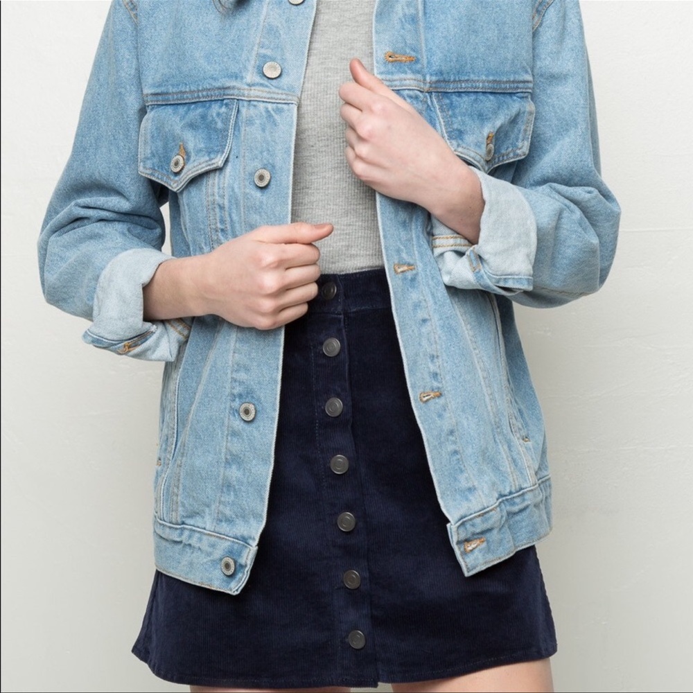 Brandy Melville Navy Corduroy Button Front Mini Skirt Preppy Academia-Medium